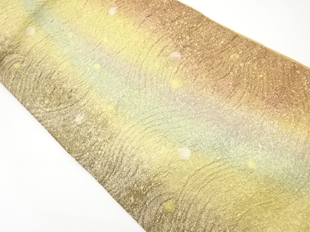 リサイクル　ふくれ織縞に抽象模様織出し袋帯